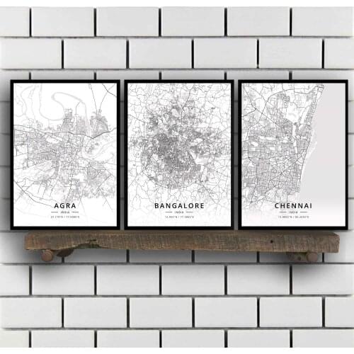 Agra Bangalore Chennai Delhi Hyderabad Jaipur Kolkata Madurai Mumbai Nagpur Varanasi India Map Poster
