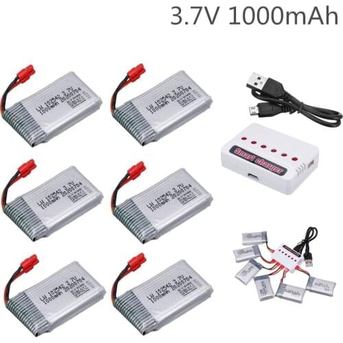 3.7V Drone Battery for Syma X5HC X5HW X5UW X5UC RC Quadcopter 3.7V 1000mAh Lipo Battery with Charger Drone Spare Part XH4.0 Plug