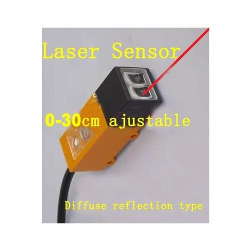 Free shipping 2PC square Laser photoelectric switch DC10V-30V laser sensor NPN range 30cm ajustable diffuse reflection type