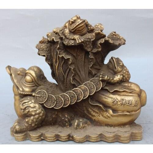 Bi002003 12" Marked Chinese Feng Shui Bronze Brass Wealth Money Jin Chan Cabbage Statue