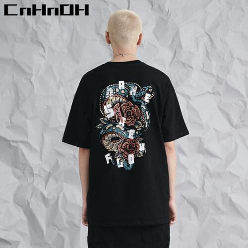 CnHnOH New Arrival Fashion Mens T-shirts Oversized Top Unisex Teeshirt Homme Flower Snake 9173