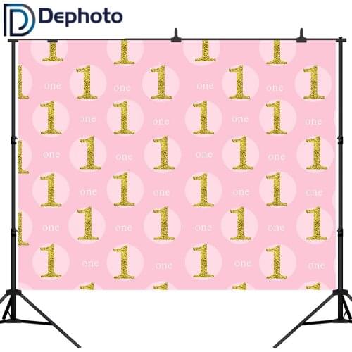 DePhoto Baby 1st Birthday Party Backdrop Banner Photography Background Golden Pink Wave Point Decoration Photobooth Custom