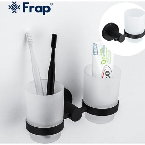 FRAP Cup Tumbler Holders Double Toothbrush Tooth Black cup holder cups Wall-mount Bathroom Accessories bath hardware set F30206