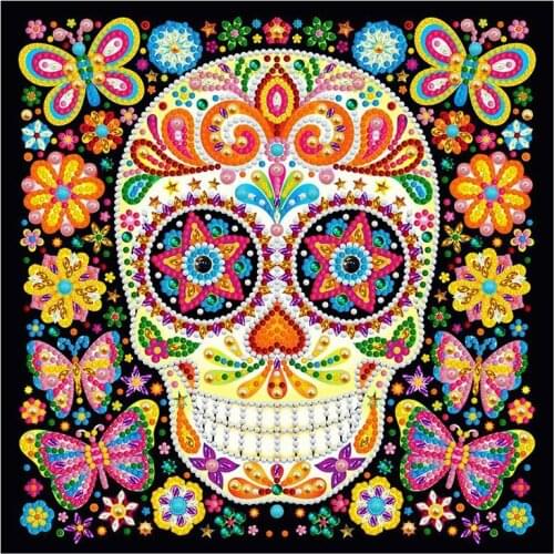 DIY LED Luminous Diamond Painting Animal Shaped Diamond Embroidered Cross Home Decoration Flower Skull