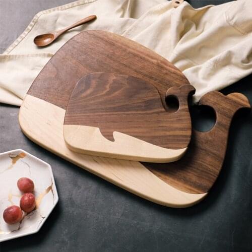 Black Walnut Cutting Board Solid Wood Splicing Bread Plate Cartoon Whale Serving Tray Dinnerware