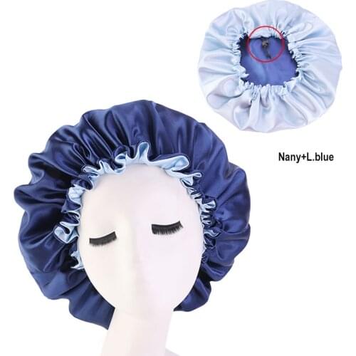 Reversible Satin Bonnet Hair Caps Double Layer Adjust Sleep Night Cap Head Cover Hat For Curly Springy Hair Styling Accessories