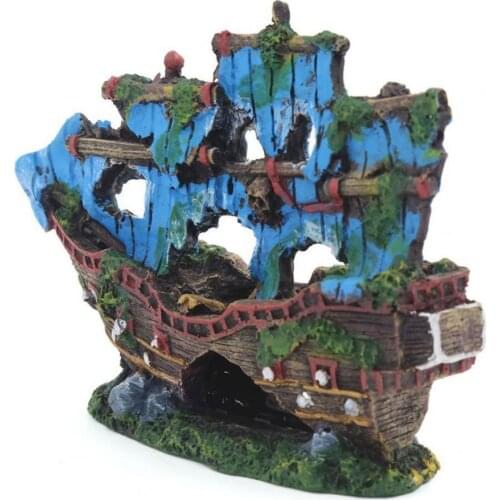 Wreck Boat Ornament Eco-firendly Exquisite Lifelike Fadeless Resin Durable Aquarium Decoration Broken Boat Ship Home Decor