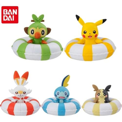 Bandai Gashapon Pokemon Anime Figures Floating Swimming Ring Pikachu Morpeko Sobble Scorbunny Grookey Action Figure Model Toys