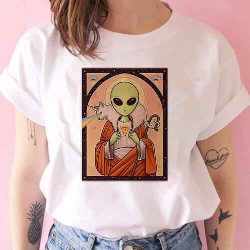 Summer 2021 Woman Tshirts Aliens And Cats Harajuku Kawaii Clothes Streetwear Womens T Shirt Korean Fashion Anime T-shirt Tops