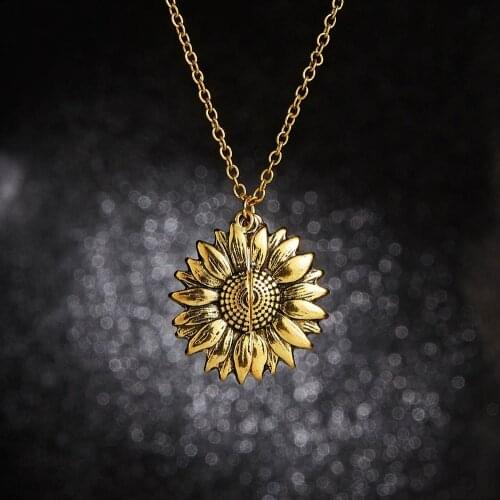 HEYu You Are My Sunshine Necklace For Women Men Can Open Sun Flower Pendant Necklace Long Chain Accessories Gifts Dropshipping