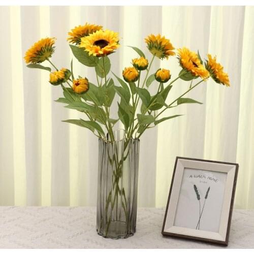 Artificial 2 Head Sunflower Home Living Room Sunflower Wedding Decoration lu yin hua Row Artificial Flower Factory Wholesale