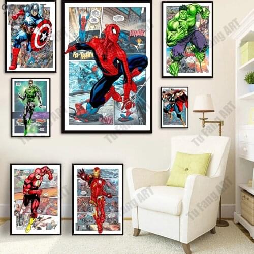 Spider Man Captain America Canvas Painting Wall Art Cartoon Posters and Prints Marvel Superhero Avengers Pictures Room Decor
