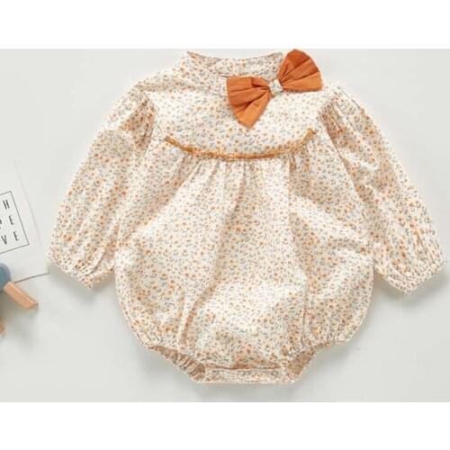 Baby Girls Jumpsuit Fashion Newborn Autumn Floral Cotton Sweet Bow Collar Princess Bodysuits Kids Clothes Baby Girls Bodysuits