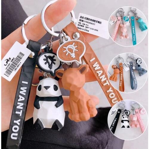 LNRRABC New arrival Fashion 3D Anime Key Chain Bag Letters Panda Cute Dinosaur Cat Resin Animal Key Ring Car Student Unisex Gift