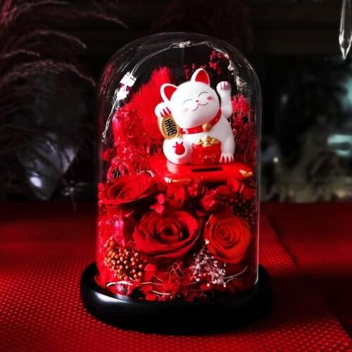 Cute Lucky Cat Artifical Flowers Mothers Day Gift for Women Wedding Gift Electric Cat Eternal Flower Dried Flowers for Decore