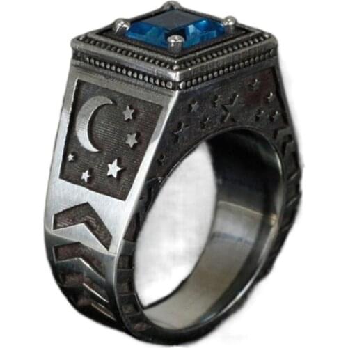 2021 trend City Ancient Star Moon Sapphire Retro Blackened Mens ring Cool stuff gothic accessories mens jewellery luxury brand