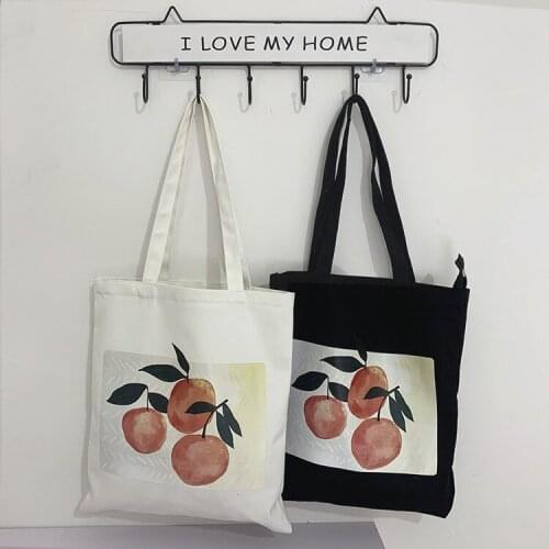 2019 New Women Canvas Shoulder Tote Bag Orange Printing Shopping Bag Ladies Cloth Beach Handbags Bolsas De Tela