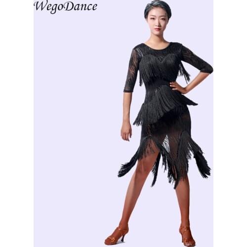 New latin tassel dress dance performance costume woman fringe clothing freeshipping