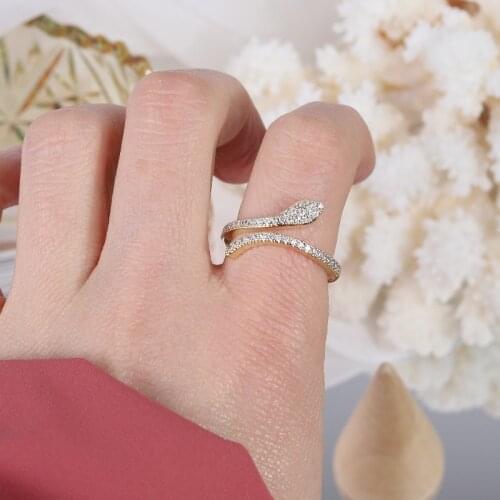 New Fashion Jewelry Exquisite 14K Real Gold Plated AAA Zircon Simple Snake Ring Elegant Womens Opening Adjustable Wedding Gift