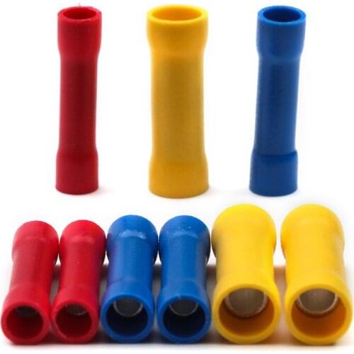 50pcs Crimp Terminals BV1.25 BV2.5 BV5.5 Insulated Straight Wire Butt Connector Electrical Crimp Terminal Connector