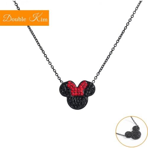 Black Cartoon Kawaii Mouse Pendant Necklace Titanium Steel Chain Necklace Inlaid Crystal Fashion Trendy Women Jewelry Birthday