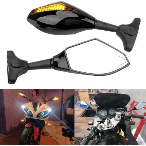 A Pair Motorcycle LED Turn Signal Mirrors Turn Indicators Integrated Side Universal Mirrors Rearview Mirror