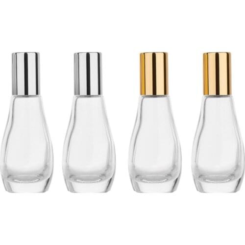12ml Empty Clear Bowling Bowl Glass Perfume Bottle Steel Roller Gold Silver Cover Cosmetic Essential Oil Roll on Vials 25pieces