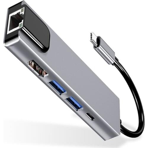 USB Hub 3.0 Splitter,Type C Hub Adapter Dock with 4K HDMI-compatiblePD RJ45 Ethernet Lan Charge for Laptop PC Mobile HDD