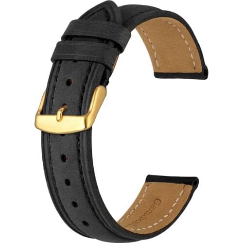 Anbeer Watch Strap 18mm 20mm 22mm Suede Vintage Leather Watchbband Men Women Replacement Bracelet Black with Gold Buckle