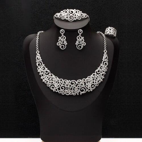 TIRIM Luxury Crystal Bridal Costume Jewelry Sets for Women Cubic Zirconia Vortex Necklace Earrings Bracelet Wedding Bridesmaid