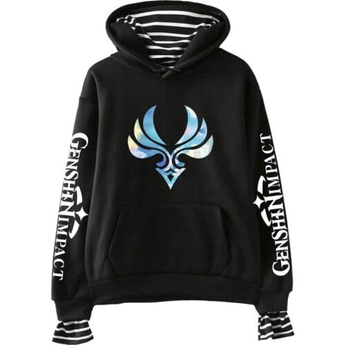 Genshin Impact Print Cool Fake Two Pieces Hoodie Sweatshirt Anime Men Women Hip Hop Sweatshirts Harajuku Hoodies Anime Clothing