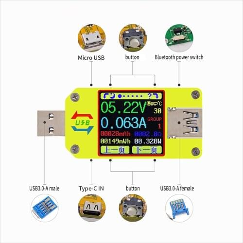 UM34C UM34 for APP USB 3.0 Type-C DC Voltmeter Ammeter Voltage Current Meter Battery Charge Measure Cable Resistance Tester