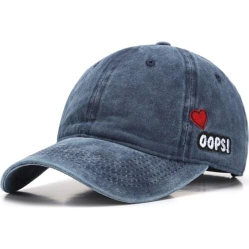 Unisex Vintage Washed Denim Cotton Baseball Cap Harajuku Hip Hop Letters Heart Embroidery Adjustable Snapback Dad Hat
