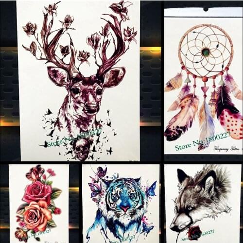 Tree Flower Branch Temporary Tattoo Moose Deer Horn Waterproof Flash Tattoo Sticker Women Body Art Arm Henna Tatoo Elk Antler