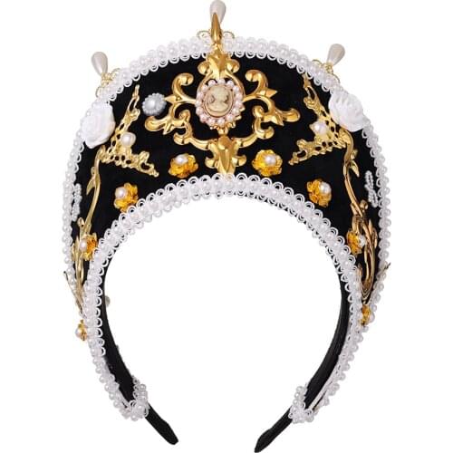 Renaissance Women Tiara Hood Coronet Gothic Tudor Headpiece Royal French Black