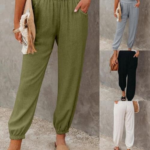 Women Ninth Pants High Waist Ankle Tied Casual Women Elastic Waistband Pockets Ankle Length Trousers for Spring/Summer Pants