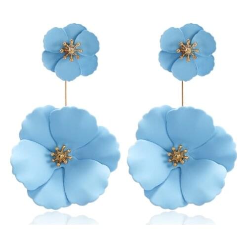 GTQ Statement Jewelry Big Acrylic Flower Earrings Blue Pink Earrings New Design Fashion Jewelry Brincos For Women Wedding Gifts