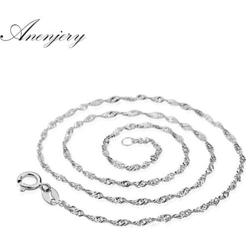 ANENJERY 925 Sterling Silver Water-wave Chain Necklace Women Jewelry kolye collares S-N30 (Diameter 1.5mm)