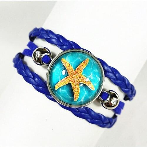1pc 6 design New spring and summer Styles Blue ocean shell fish charm Bracelet Glass hand chain