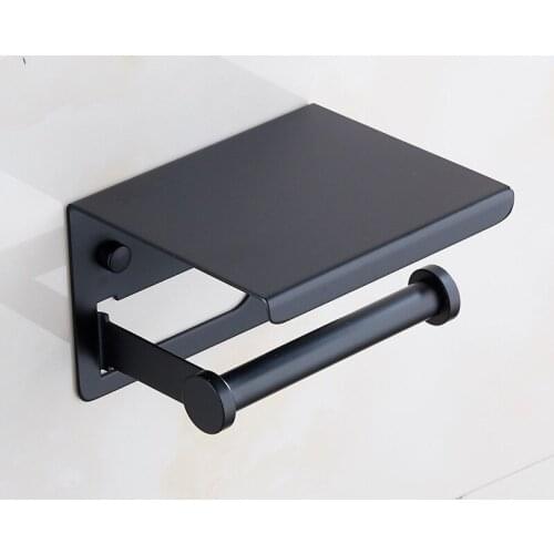 304 Black Toilet Paper Holder With Shelf Paper Towel Holder WC Kitchen Paper Holder Stainless Steel Toilet Roll Holder
