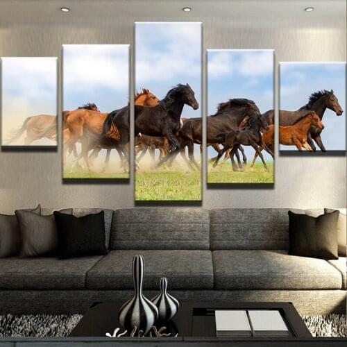 5 Panel Animal Horses Home Decor Canvas Wall Art Poster Prints Canvas Painting Wall Modular Picture For Living Room