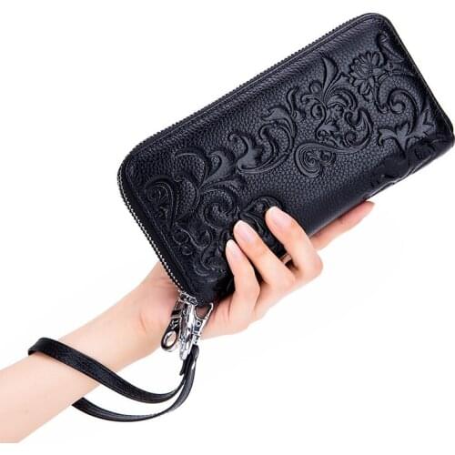 6PCS / LOT Ladys purse double zipper head sheathing cowhide RFID rf proof wallet