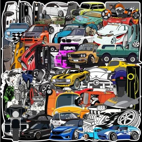 61PCS Modified Cars Stickers DIY Bike Travel Luggage Phone Guitar Laptop Waterproof PVC Classic Toy Stickers