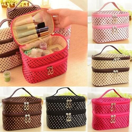 AG Large-capacity Double-layer Cosmetic Bag Cute Wavelet Point Handbag Travel Bag
