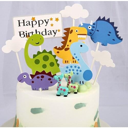 Happy Birthday Cake Topper Cartoon Cloud Dinosaur Cake Decoration Jungle Safari Topper Cupcake Toppers Kids Party Decoration