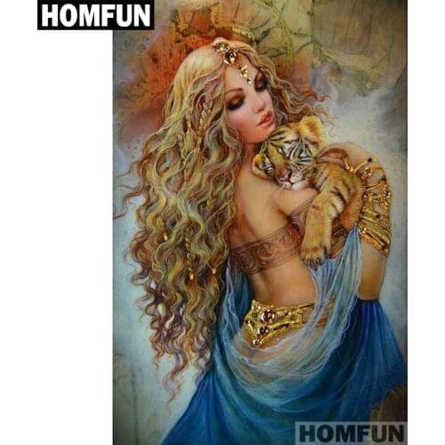 HOMFUN Full Square/Round Drill 5D DIY Diamond Painting "Woman oil painting" Embroidery Cross Stitch 3D Home Decor Gift A01363