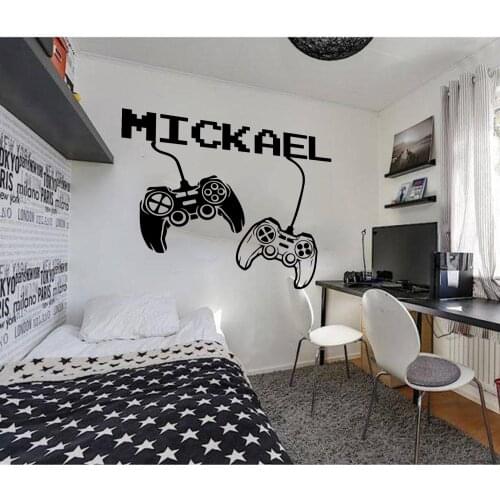 Large Custom Name Game Control Gamepad Wall Sticker Kids Room Playroom Personalized Name Gamer joystick video game Wall Decal