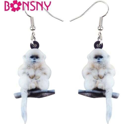Bonsny Acrylic Sweet Sitting Golden Snub-nose Monkey Earrings Big Long Dangle Drop Unique Animal Jewelry For Women Girls Teens
