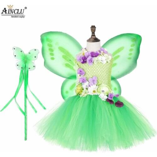 Kids Girls Magic Fairy Flowers Butterfly Tutu Dress Child Princess Pixie Cosplay Tutu Dresses With Wings Easter Custom Clothing