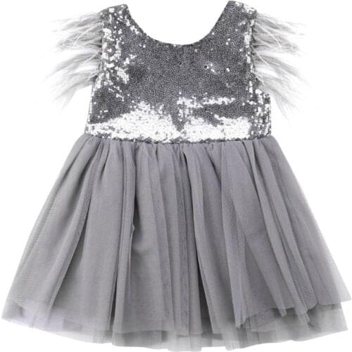 Infant Toddler Kids Baby Girls Princess Tutu Sequins Dress Tassel Sleeve Party Pageant Chiffon Tulle Dresses 1-6T